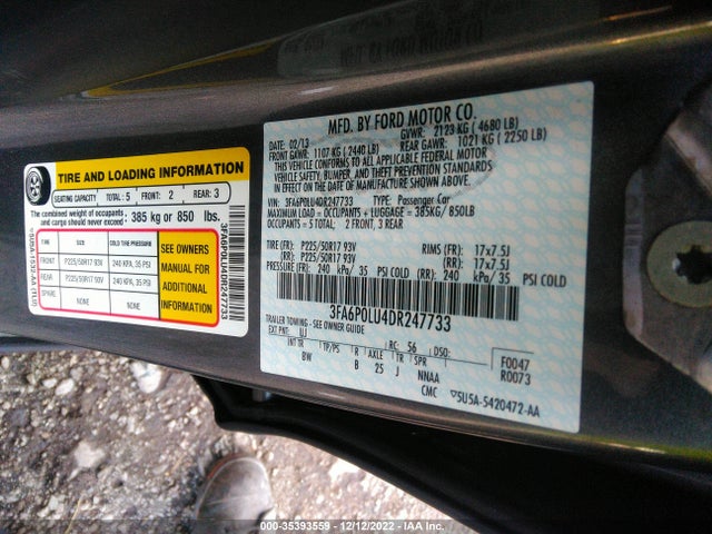 2013 FORD FUSION SE HYBRID VIN: 3FA6P0LU4DR247733