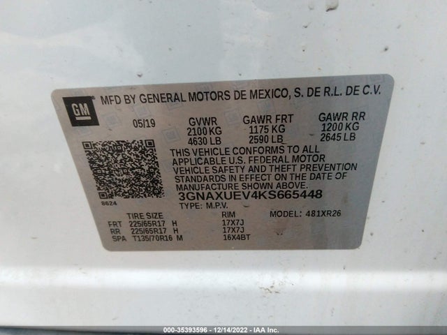 Chevrolet EQUINOX LT 2019 3GNAXUEV4KS665448 Image 10