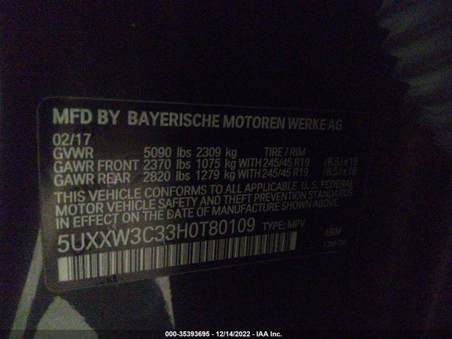 2017 BMW X4, VIN: 5UXXW3C33H0T80109