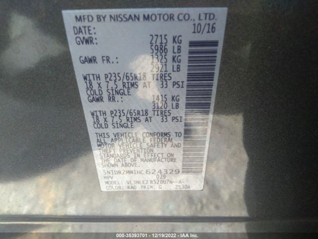 5N1DR2MM1HC624329 Nissan Pathfinder Sv