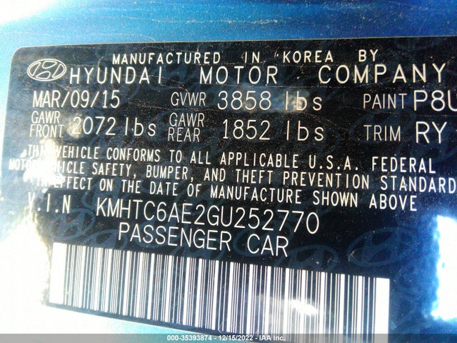 2016 Hyundai Veloster, VIN: KMHTC6AE2GU252770