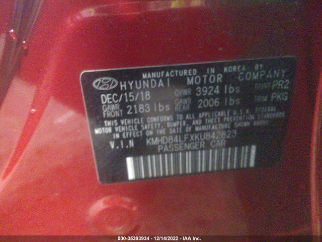 2019 HYUNDAI ELANTRA SEL VIN: KMHD84LFXKU842823
