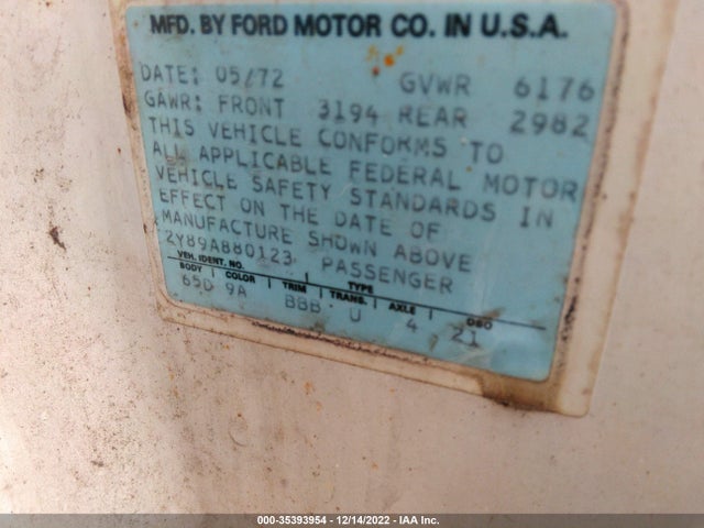 1972 LINCOLN MARK LT VIN: 2Y89A880123