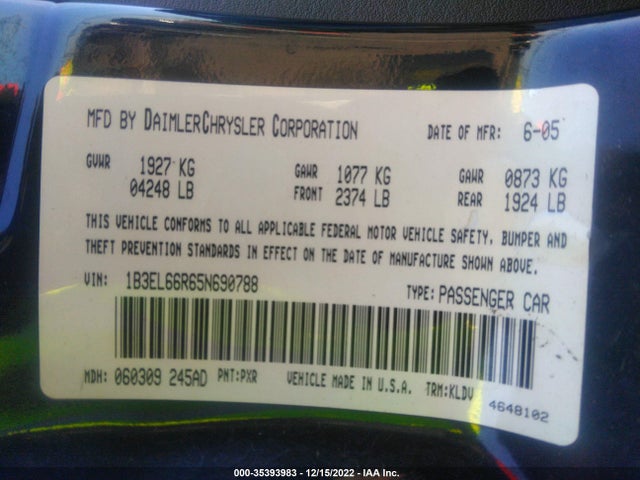 Dodge Stratus Sdn R/t 2005 1B3EL66R65N690788 Image 10
