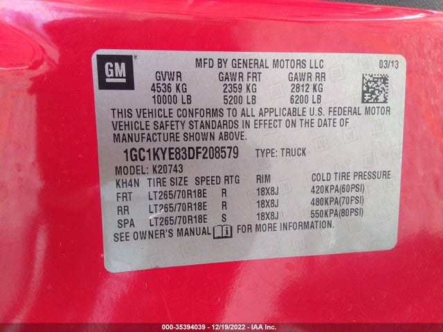 2013 CHEVROLET SILVERADO 2500HD LTZ VIN: 1GC1KYE83DF208579