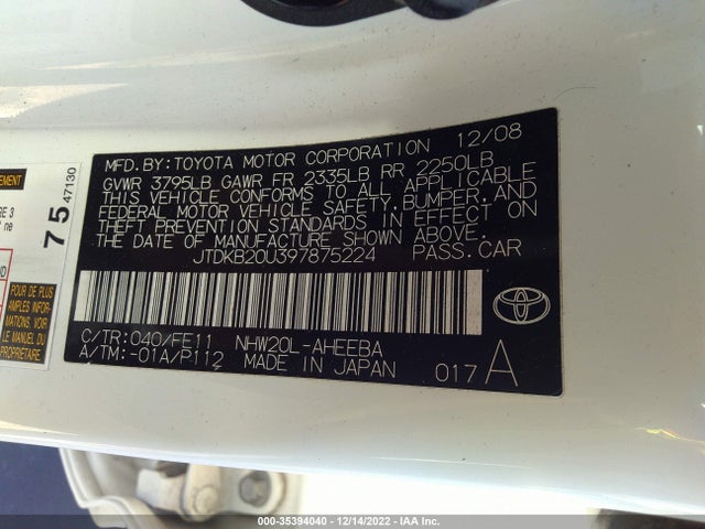 2009 TOYOTA PRIUS VIN: JTDKB20U397875224