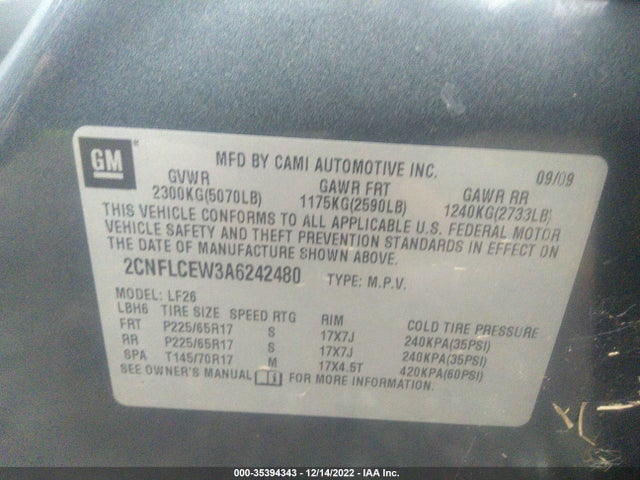 2010 CHEVROLET EQUINOX LS VIN: 2CNFLCEW3A6242480
