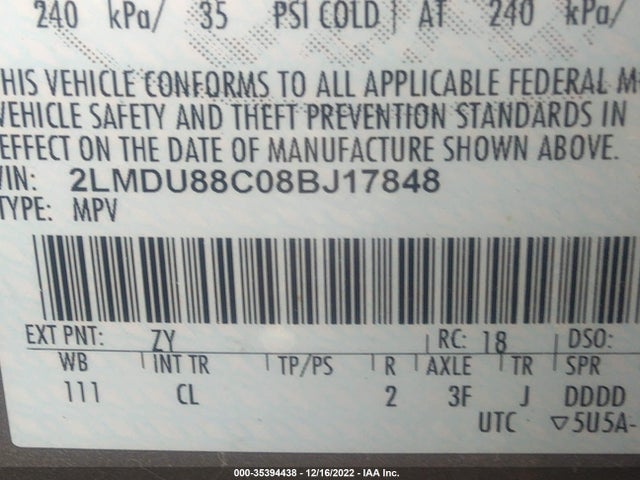 Lincoln MKX 2008 2LMDU88C08BJ17848 Image 10