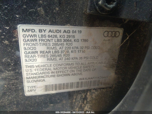 WA1LHAF71KD042313 Audi Q7 Premium Plus