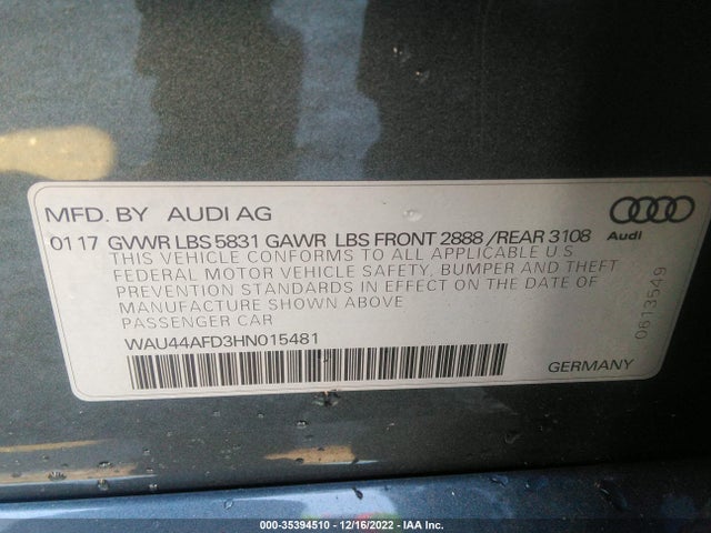 WAU44AFD3HN015481 Audi A8 L