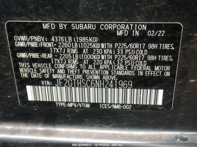 JF2GTHSC6NH241969 Subaru Crosstrek Sport