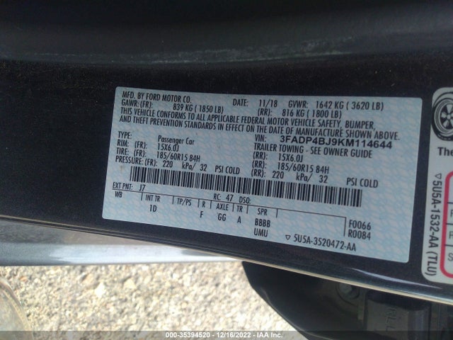 2019 Ford Fiesta, VIN: 3FADP4BJ9KM114644