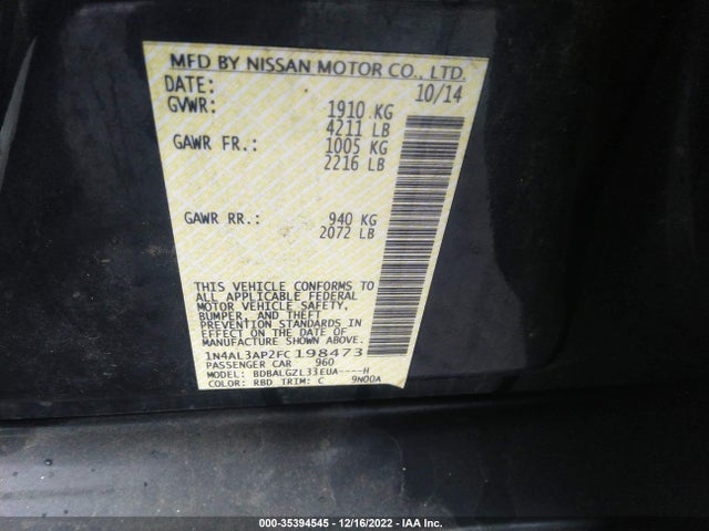 Nissan Altima 2.5 S 2015 1N4AL3AP2FC198473 Image 9