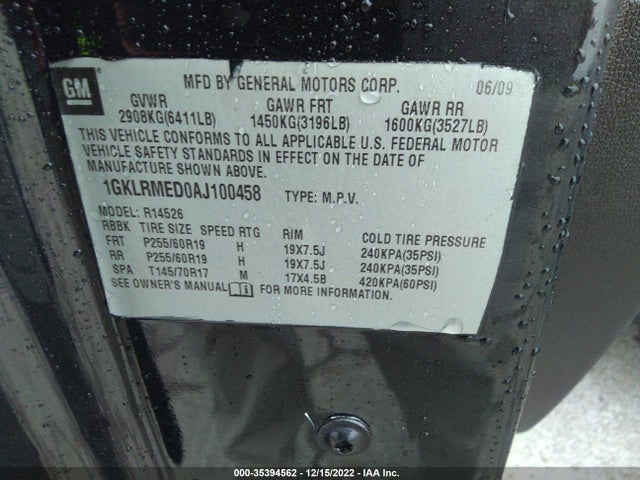 GMC ACADIA SLE 2010 1GKLVLED1AJ179581 Image 10