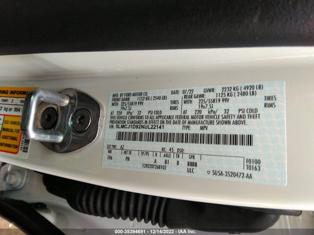 Lincoln Corsair Standard 2022 5LMCJ1D92NUL22141 Image 11