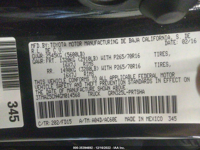 2016 Toyota Tacoma, VIN: 3TMAZ5CN4GM014568