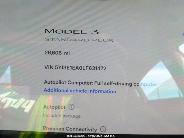 5YJ3E1EA0LF631472 Tesla Model 3 Standard Range