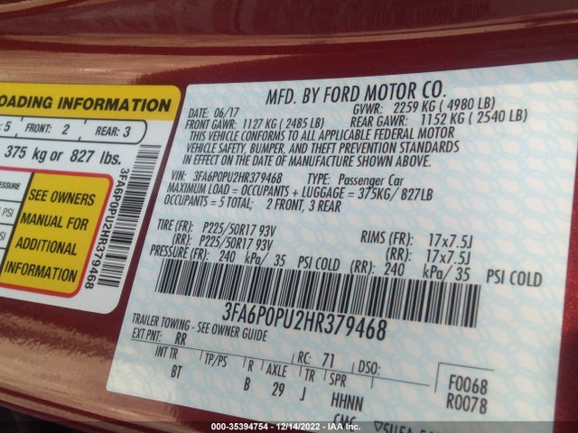 2017 Ford Fusion, VIN: 3FA6P0PU2HR379468