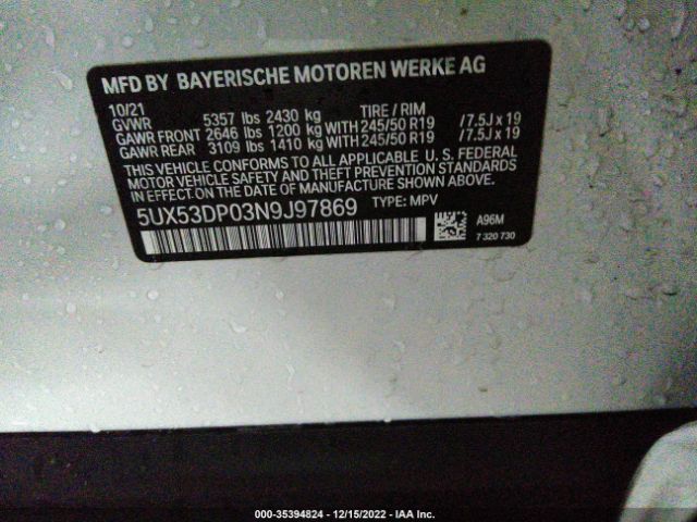 5UX53DP03N9J97869 BMW X3 Xdrive30i