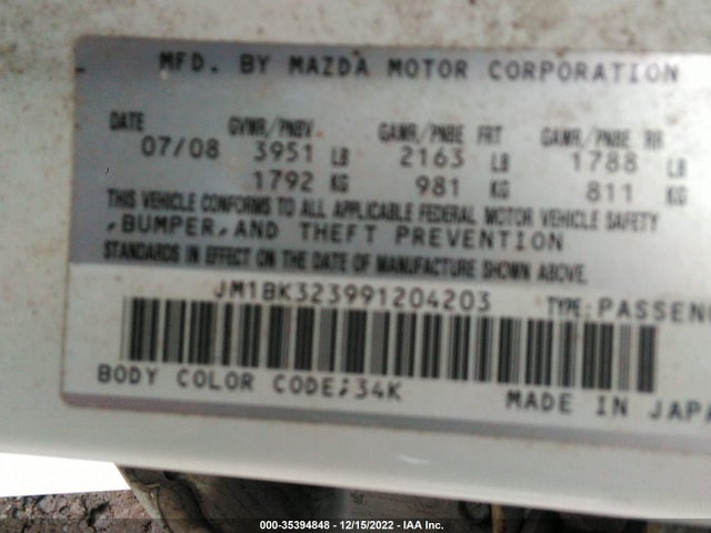 2009 MAZDA MAZDA3 S GRAND TOURING VIN: JM1BK323991204203