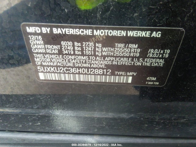 2017 BMW X6, VIN: 5UXKU2C36H0U28812