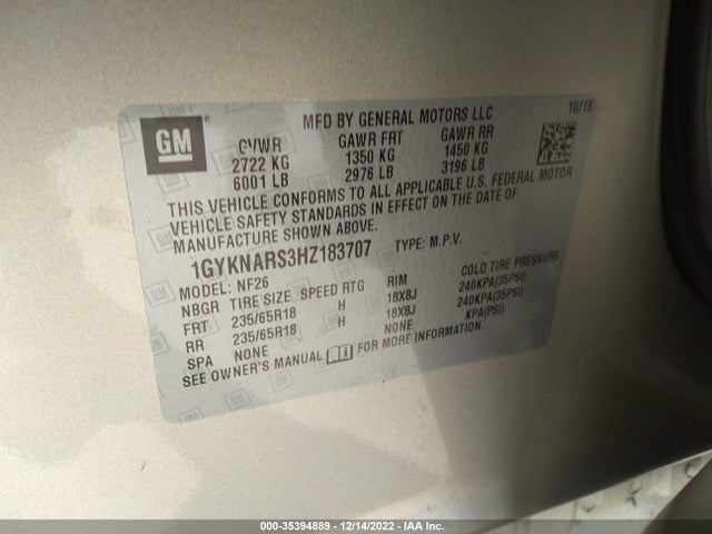 Cadillac Xt5 Fwd 2017 1GYKNARS3HZ183707 Image 9