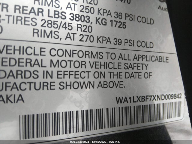 2022 Audi Q7, VIN: WA1LXBF7XND009842