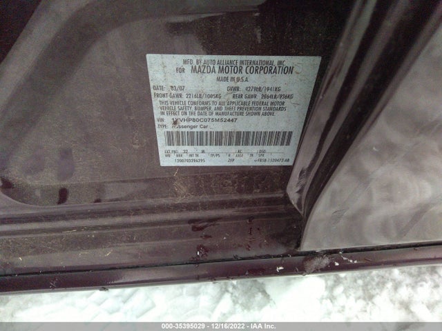 2007 MAZDA MAZDA6 I SPORT VE VIN: 1YVHP80C075M52447