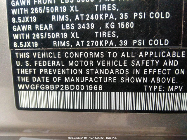 Volkswagen Touareg 2011 WVGFG9BP2BD001968 Image 10