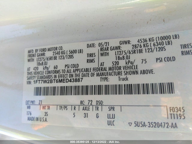 2021 Ford F-250, VIN: 1FT7W2BT6MED43887