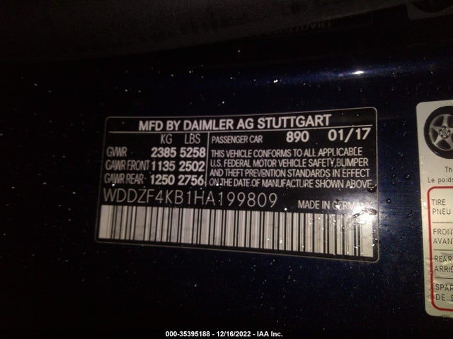 2017 MERCEDES-BENZ E-CLASS E 300 VIN: WDDZF4KB1HA199809