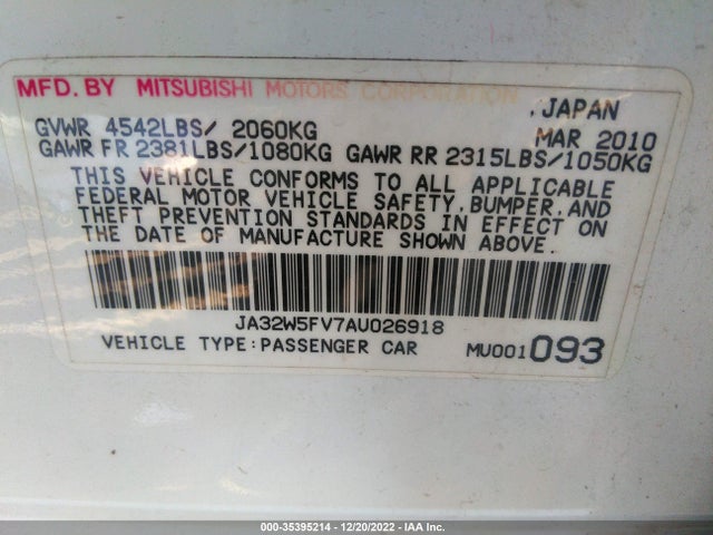 JA32W5FV7AU026918 Mitsubishi Lancer Evolution Mr