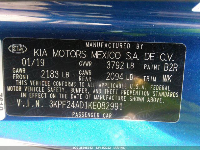 3KPF24AD1KE082991 KIA Forte Lxs