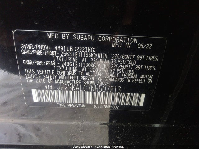 2022 Subaru Forester, VIN: JF2SKALC7NH507213