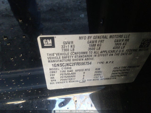 2015 Chevrolet Suburban, VIN: 1GNSCJKC2FR596754