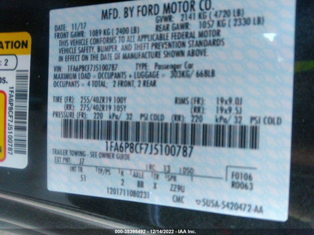 2018 Ford Mustang, VIN: 1FA6P8CF7J5100787
