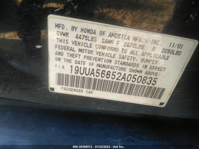 Acura TL 2002 19UUA56652A050835 Image 10