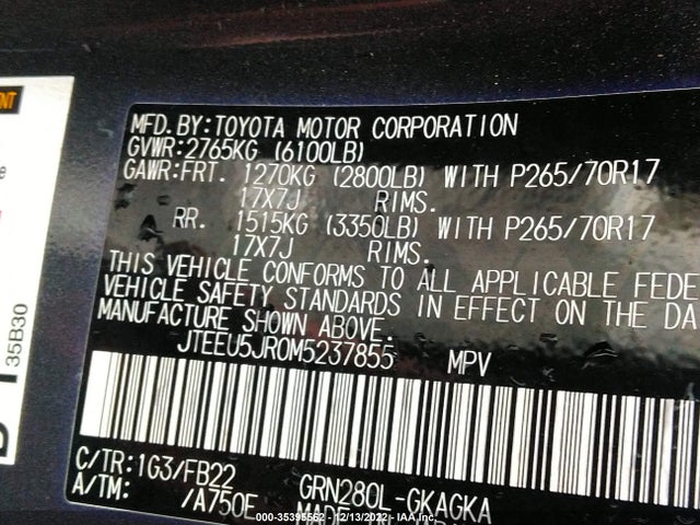 2021 Toyota 4Runner, VIN: JTEEU5JR0M5237855