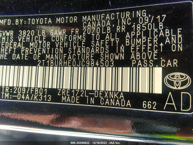 Toyota COROLLA LE 2018 2T1BURHE0JC984503 Image 9
