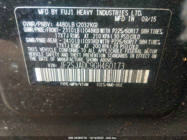 Subaru Forester 2.5i Premium 2016 JF2SJADC9GH460173 Image 10