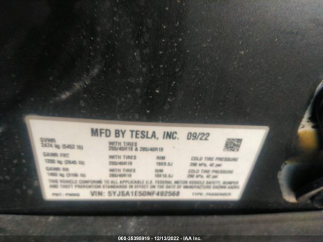 5YJSA1E50NF492568 Tesla MODEL S