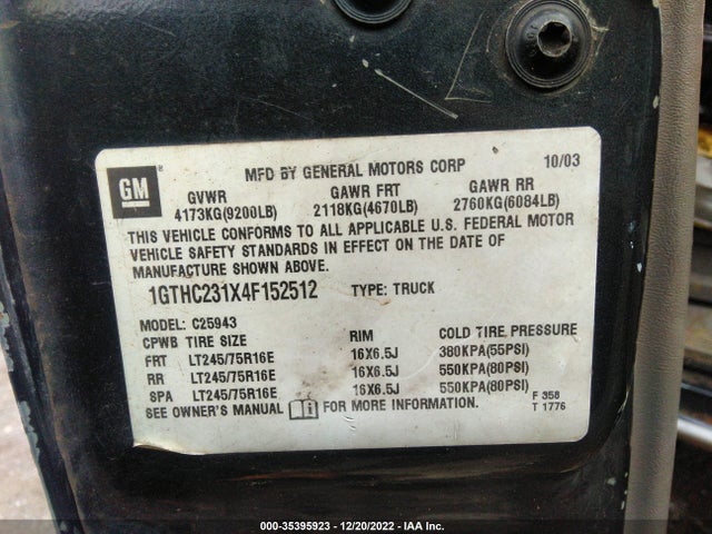 GMC Sierra 2500hd Sle 2004 1GTHC231X4F152512 Image 9