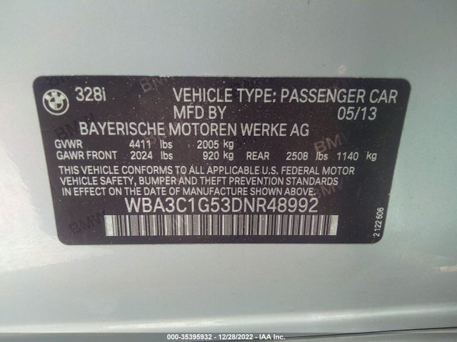 BMW 3 Series 328i 2013 WBA3C1G53DNR48992 Image 9