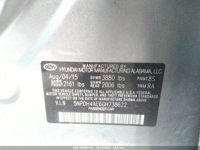 Hyundai ELANTRA SE 2016 5NPDH4AE6GH738622 Image 9