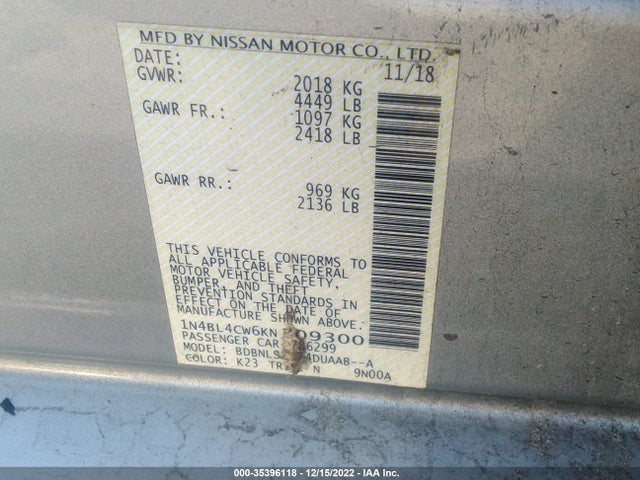 Nissan Altima 2019 1N4BL4CW6KN309300 Image 10