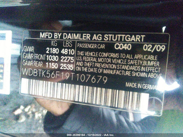 2009 MERCEDES-BENZ CLK-CLASS 3.5L VIN: WDBTK56F19T107679