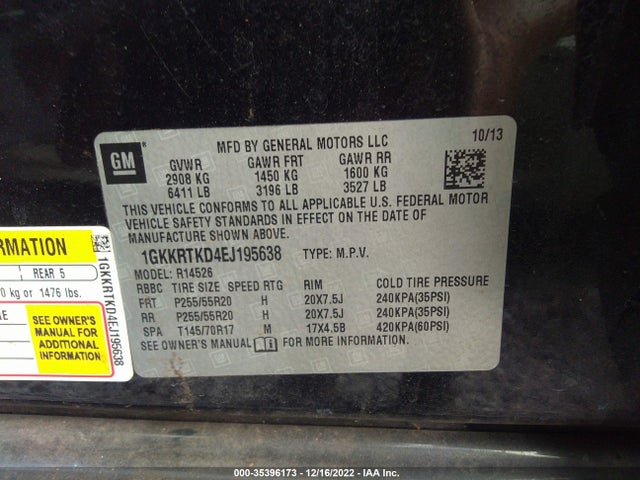 GMC Acadia Denali 2014 1GKKRTKD4EJ195638 Image 9