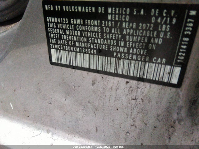3VWC57BU6KM186549 Volkswagen Jetta S/se/r-line