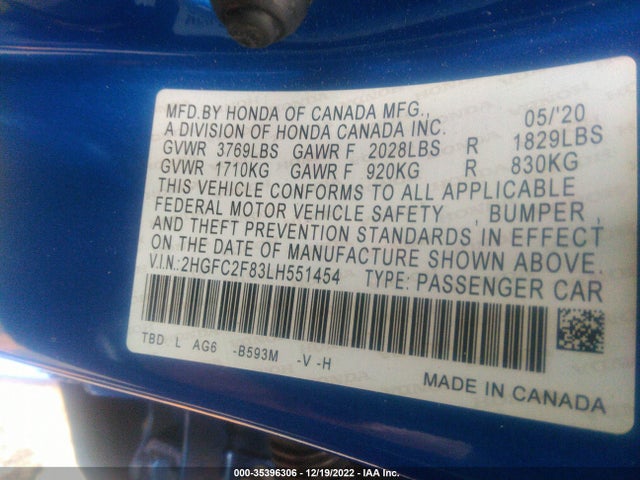 Honda Civic Sedan Sport 2020 2HGFC2F83LH551454 Image 9