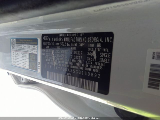 5XYPGDA55GG160892 KIA SORENTO LX
